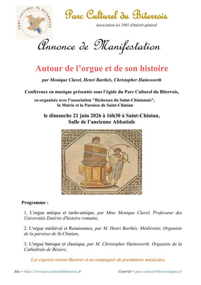 Affiche de la conférence du 21 juin 2026 sur l'orgue